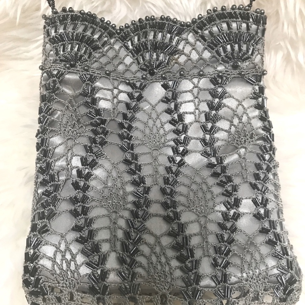 Grey Crossbody Crochet Beaded Handbag/Purse